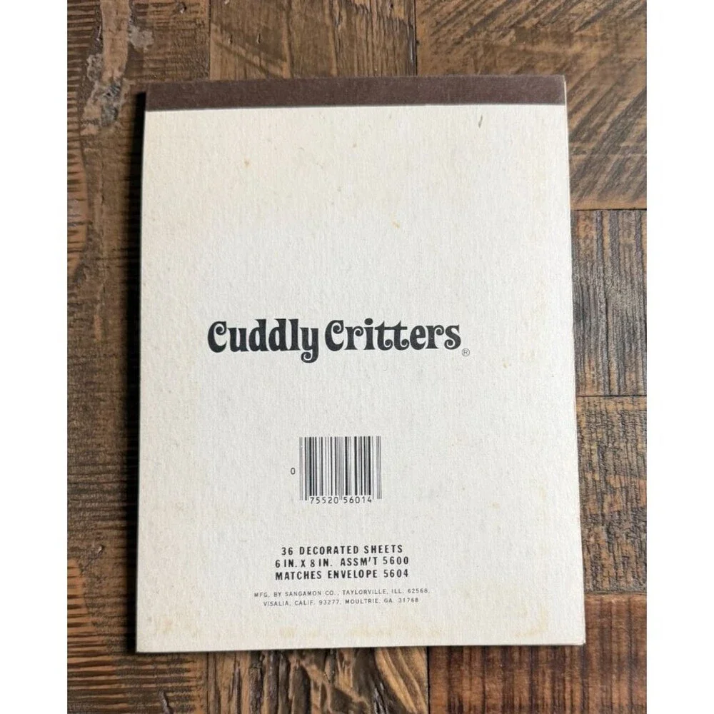 Cuddly Critters Stationery Note Pad Vintage 80s Sangamon Dog Cat Mouse